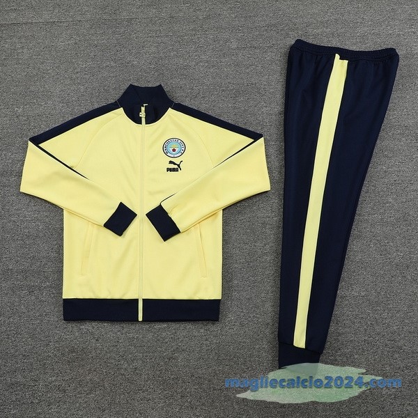 Set Completo Ropa Deportiva Con Cremallera Larga Manchester City 2023 2024 Azul Navy Giallo Poco Prezzo