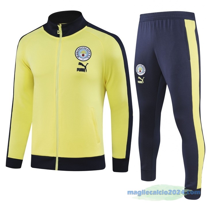 Set Completo Ropa Deportiva Con Cremallera Larga Manchester City 2023 2024 Azul Navy I Giallo Poco Prezzo