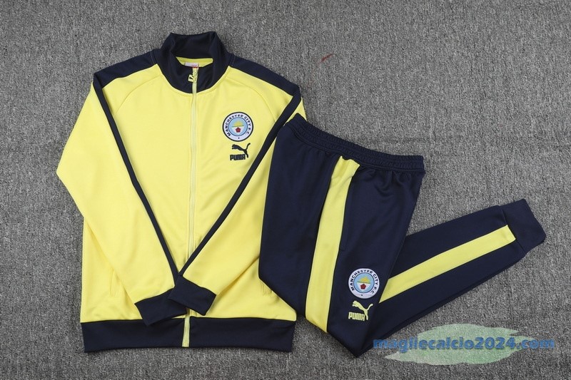 Set Completo Ropa Deportiva Con Cremallera Larga Manchester City 2023 2024 Azul Navy I Giallo Poco Prezzo