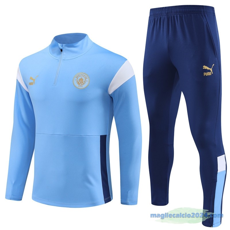 Set Completo Ropa Deportiva Con Cremallera Larga Manchester City Bambino 2023 2024 Azul III Bianco Poco Prezzo