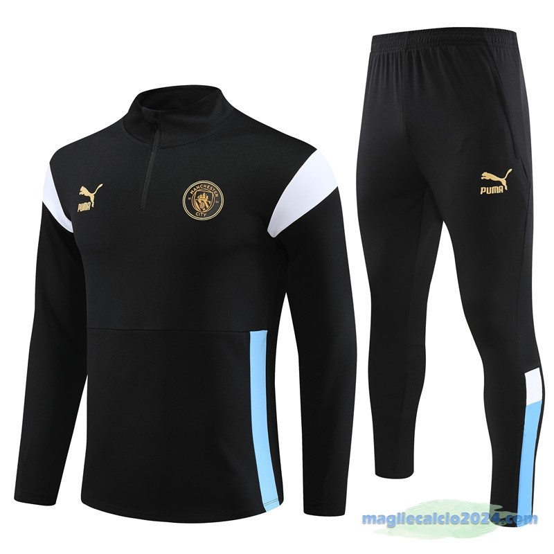Set Completo Ropa Deportiva Con Cremallera Larga Manchester City Bambino 2023 2024 Nero Bianco Poco Prezzo