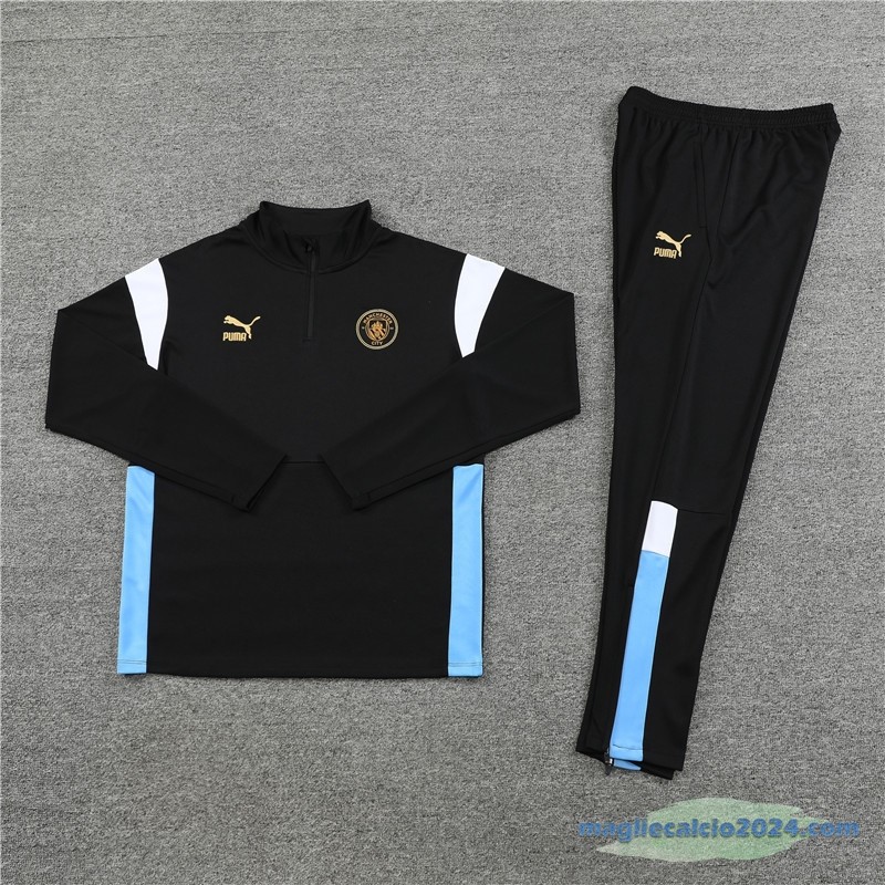 Set Completo Ropa Deportiva Con Cremallera Larga Manchester City Bambino 2023 2024 Nero Bianco Poco Prezzo