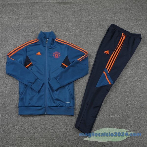 Set Completo Ropa Deportiva Con Cremallera Larga Manchester United 2022 2023 Azul Poco Prezzo