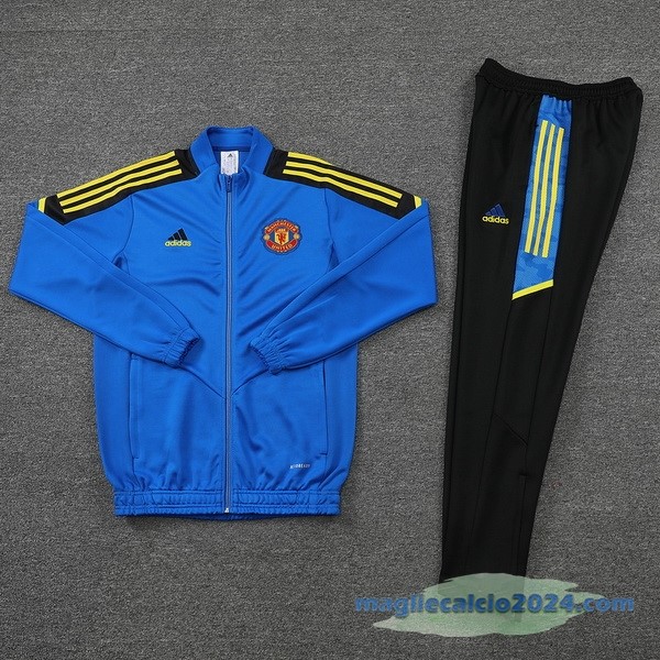 Set Completo Ropa Deportiva Con Cremallera Larga Manchester United 2022 2023 Nero Azul Poco Prezzo