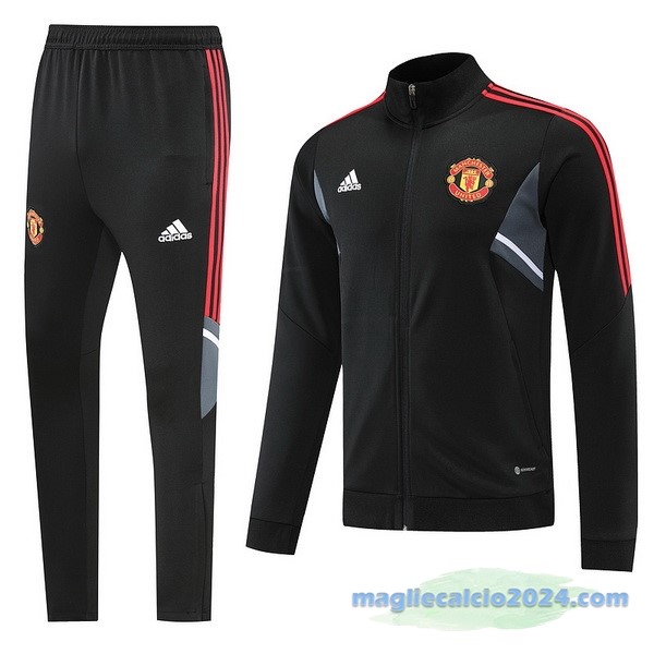 Set Completo Ropa Deportiva Con Cremallera Larga Manchester United 2022 2023 Nero Grigio Rosso Poco Prezzo