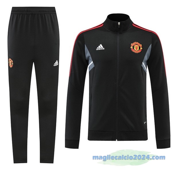 Set Completo Ropa Deportiva Con Cremallera Larga Manchester United 2022 2023 Nero Grigio Rosso Poco Prezzo