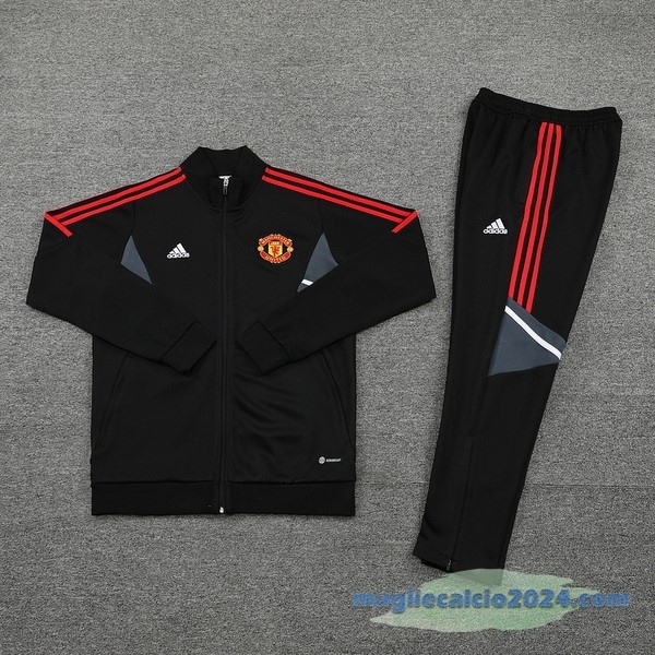 Set Completo Ropa Deportiva Con Cremallera Larga Manchester United 2022 2023 Nero Grigio Rosso Poco Prezzo