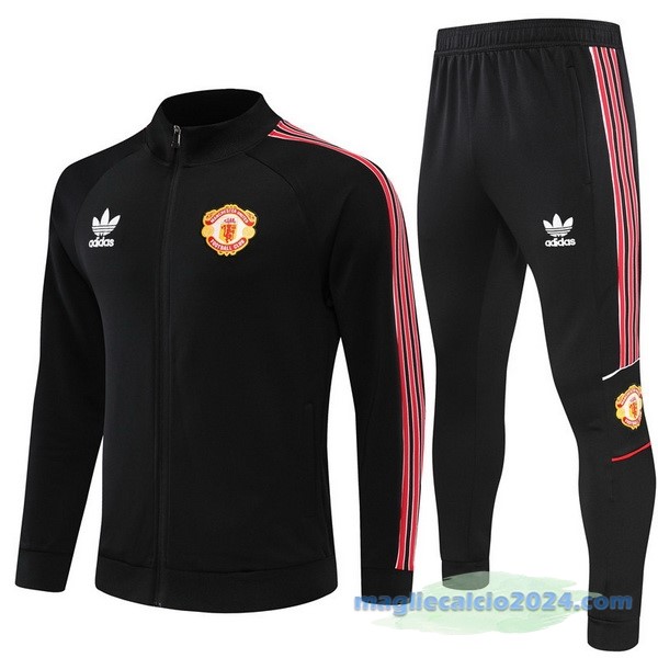 Set Completo Ropa Deportiva Con Cremallera Larga Manchester United 2022 2023 Nero III Rosso Poco Prezzo
