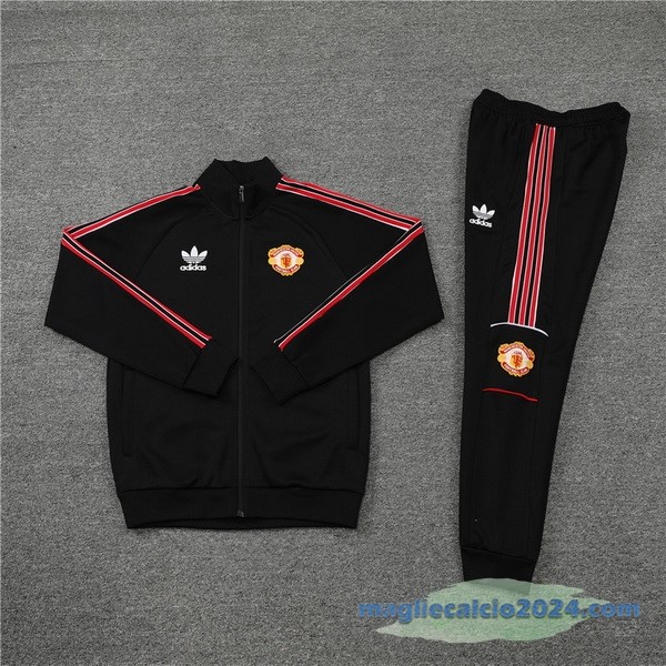 Set Completo Ropa Deportiva Con Cremallera Larga Manchester United 2022 2023 Nero III Rosso Poco Prezzo