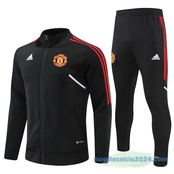 Set Completo Ropa Deportiva Con Cremallera Larga Manchester United 2022 2023 Nero I Rosso Grigio Poco Prezzo