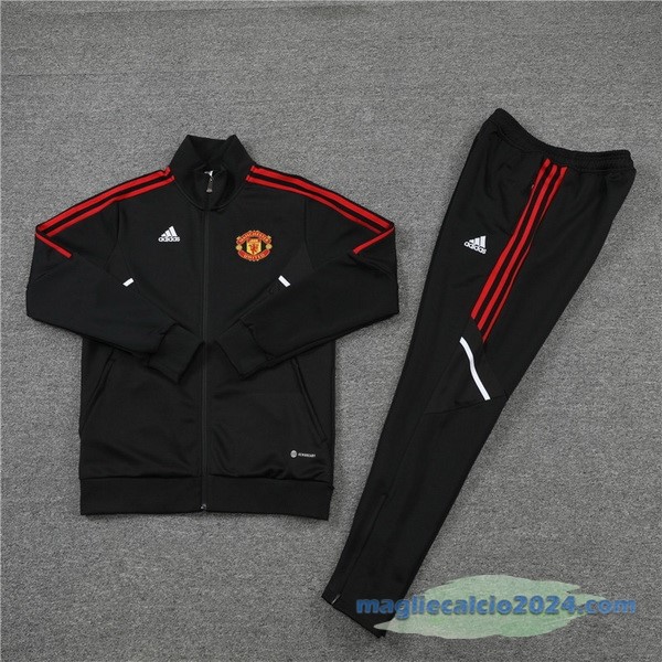 Set Completo Ropa Deportiva Con Cremallera Larga Manchester United 2022 2023 Nero I Rosso Grigio Poco Prezzo
