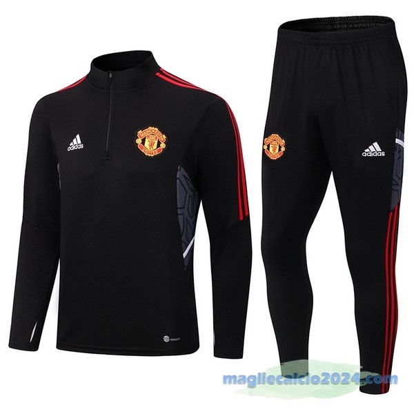 Set Completo Ropa Deportiva Con Cremallera Larga Manchester United 2022 2023 Nero Rosso Grigio Poco Prezzo