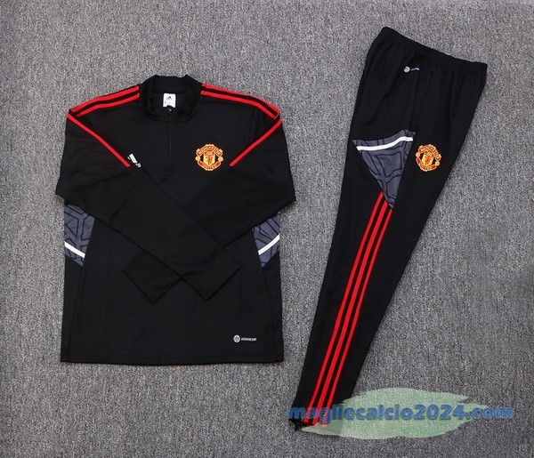 Set Completo Ropa Deportiva Con Cremallera Larga Manchester United 2022 2023 Nero Rosso Grigio Poco Prezzo