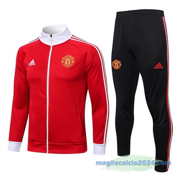 Set Completo Ropa Deportiva Con Cremallera Larga Manchester United 2022 2023 Rosso I Nero Bianco Poco Prezzo
