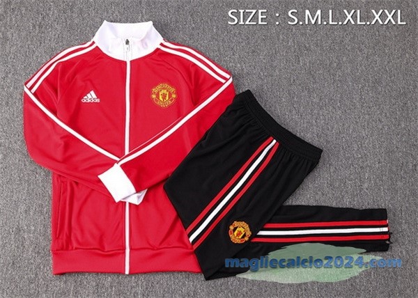 Set Completo Ropa Deportiva Con Cremallera Larga Manchester United 2022 2023 Rosso I Nero Bianco Poco Prezzo