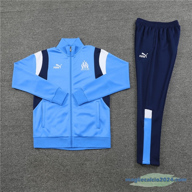 Set Completo Ropa Deportiva Con Cremallera Larga Marsella Bambino 2023 2024 Azul III Bianco Poco Prezzo