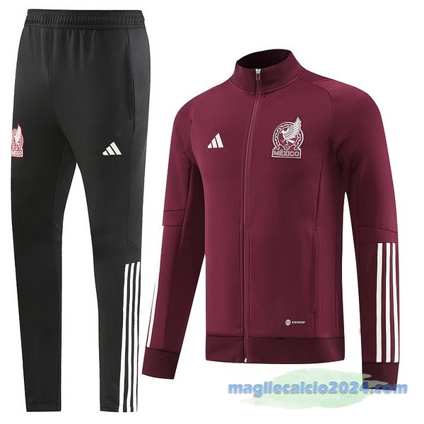 Set Completo Ropa Deportiva Con Cremallera Larga Messico 2022 Rosso Nero Poco Prezzo