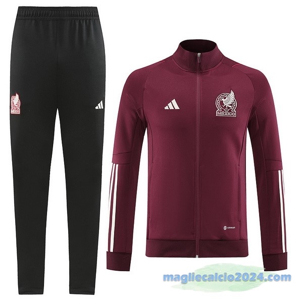 Set Completo Ropa Deportiva Con Cremallera Larga Messico 2022 Rosso Nero Poco Prezzo
