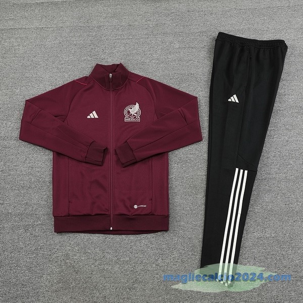 Set Completo Ropa Deportiva Con Cremallera Larga Messico 2022 Rosso Nero Poco Prezzo