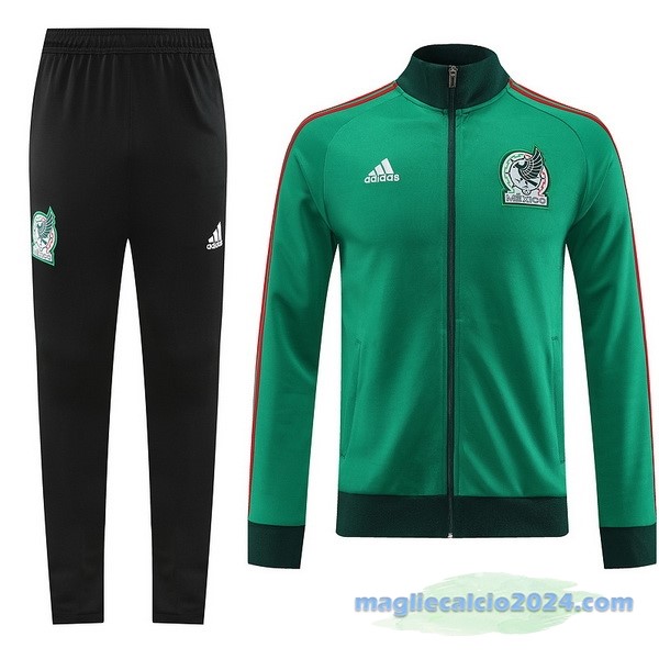 Set Completo Ropa Deportiva Con Cremallera Larga Messico 2022 Verde I Nero Poco Prezzo