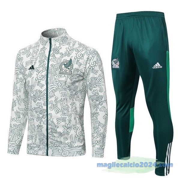 Set Completo Ropa Deportiva Con Cremallera Larga Messico 2023 Bianco Verde Poco Prezzo