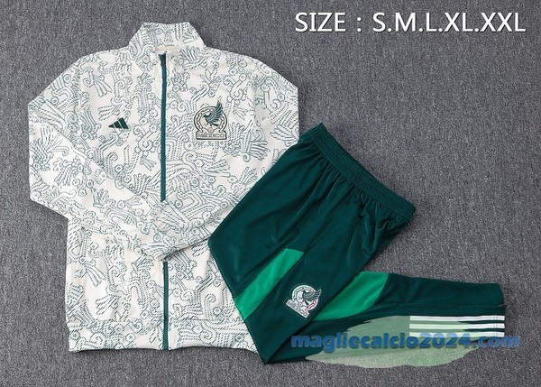Set Completo Ropa Deportiva Con Cremallera Larga Messico 2023 Bianco Verde Poco Prezzo