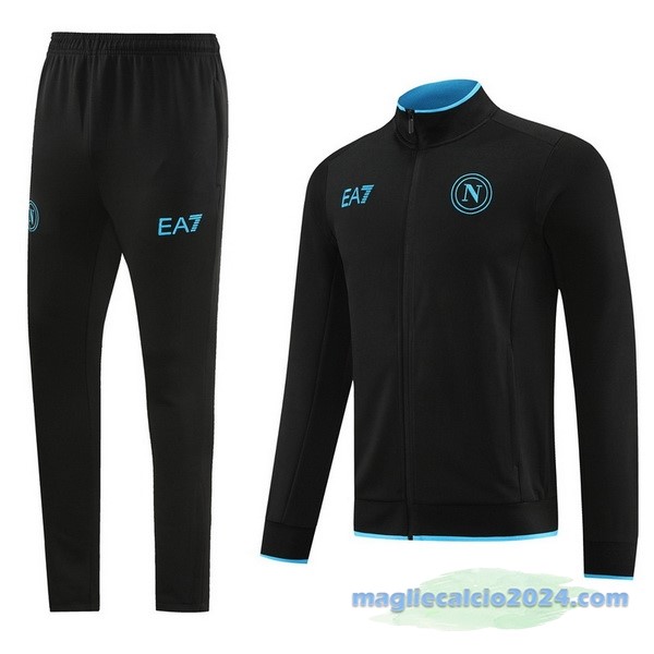 Set Completo Ropa Deportiva Con Cremallera Larga Napoli 2023 2024 Nero Poco Prezzo