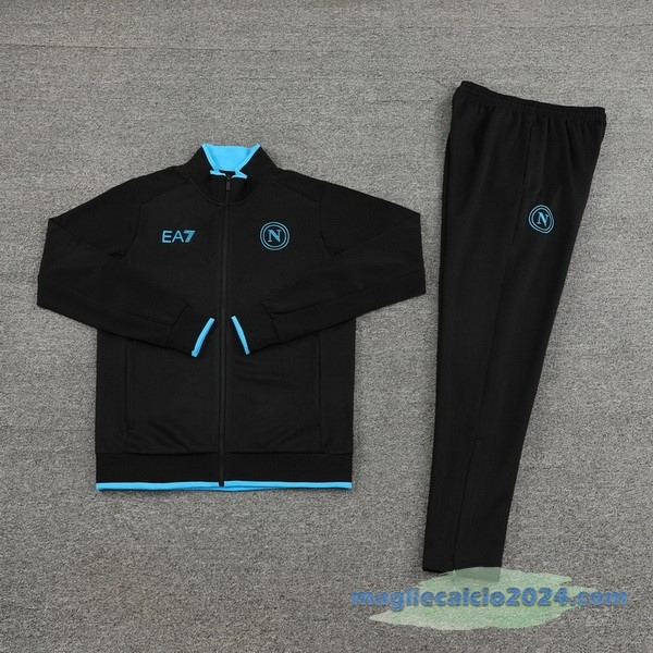Set Completo Ropa Deportiva Con Cremallera Larga Napoli 2023 2024 Nero Poco Prezzo