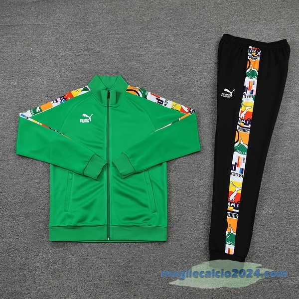 Set Completo Ropa Deportiva Con Cremallera Larga PUMA 2022 2023 Verde Nero Poco Prezzo