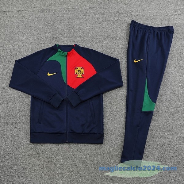 Set Completo Ropa Deportiva Con Cremallera Larga Portogallo 2022 Azul Rosso Poco Prezzo