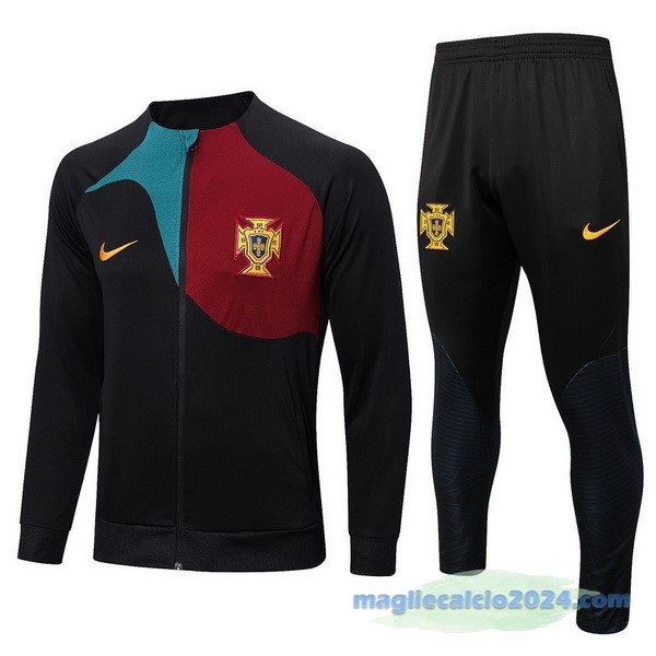 Set Completo Ropa Deportiva Con Cremallera Larga Portogallo 2022 Nero Rosso Poco Prezzo
