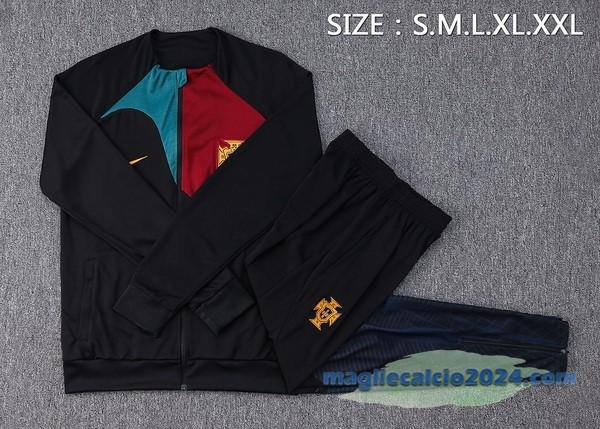 Set Completo Ropa Deportiva Con Cremallera Larga Portogallo 2022 Nero Rosso Poco Prezzo