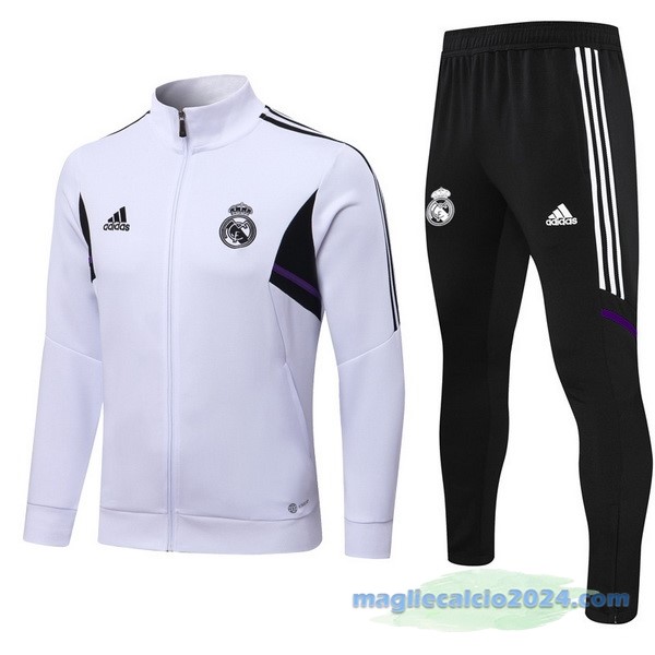 Set Completo Ropa Deportiva Con Cremallera Larga Real Madrid 2022 2023 Bianco Nero Poco Prezzo
