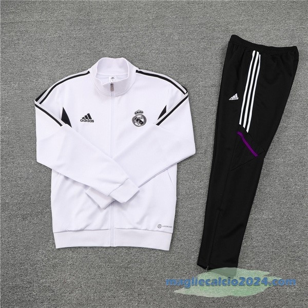 Set Completo Ropa Deportiva Con Cremallera Larga Real Madrid 2022 2023 Bianco Nero Poco Prezzo