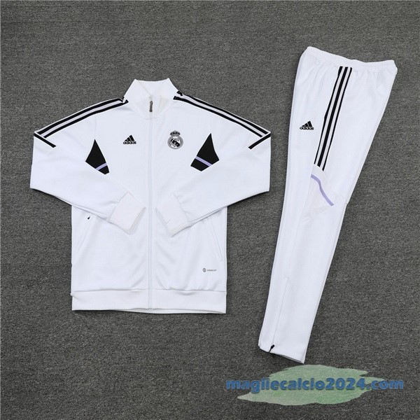 Set Completo Ropa Deportiva Con Cremallera Larga Real Madrid 2022 2023 Bianco Poco Prezzo