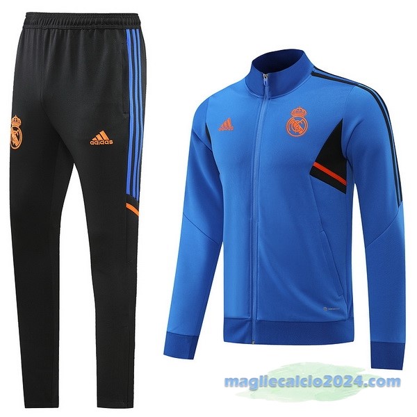 Set Completo Ropa Deportiva Con Cremallera Larga Real Madrid 2022 2023 Nero Azul Poco Prezzo