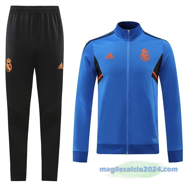 Set Completo Ropa Deportiva Con Cremallera Larga Real Madrid 2022 2023 Nero Azul Poco Prezzo
