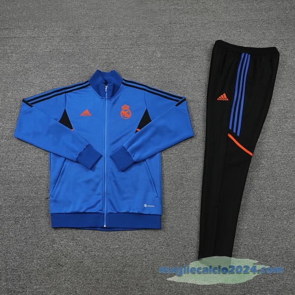 Set Completo Ropa Deportiva Con Cremallera Larga Real Madrid 2022 2023 Nero Azul Poco Prezzo
