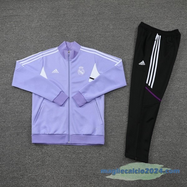 Set Completo Ropa Deportiva Con Cremallera Larga Real Madrid 2022 2023 Nero I Purpureo Poco Prezzo