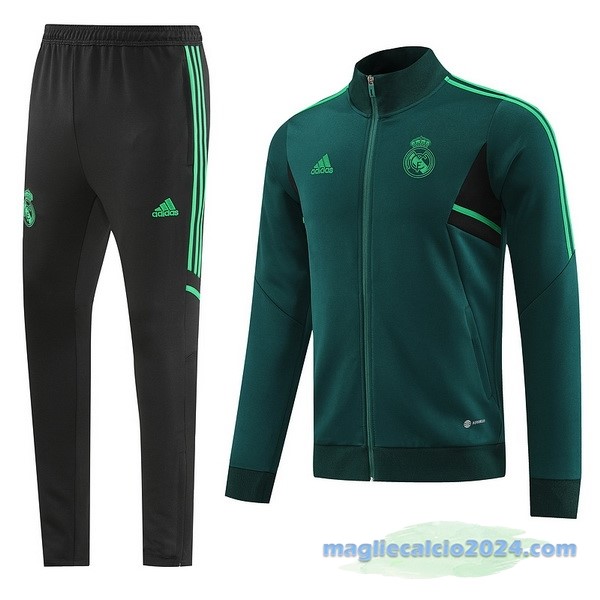 Set Completo Ropa Deportiva Con Cremallera Larga Real Madrid 2022 2023 Nero Verde Poco Prezzo