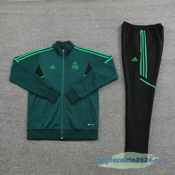 Set Completo Ropa Deportiva Con Cremallera Larga Real Madrid 2022 2023 Nero Verde Poco Prezzo