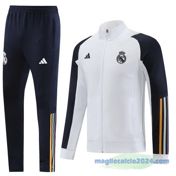 Set Completo Ropa Deportiva Con Cremallera Larga Real Madrid 2023 2024 Azul Navy Bianco Poco Prezzo