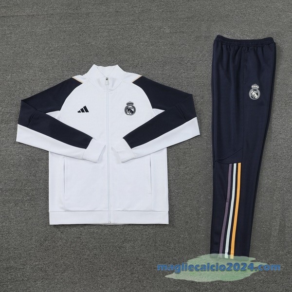 Set Completo Ropa Deportiva Con Cremallera Larga Real Madrid 2023 2024 Azul Navy Bianco Poco Prezzo
