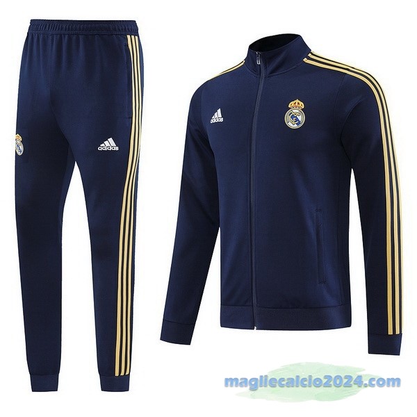 Set Completo Ropa Deportiva Con Cremallera Larga Real Madrid 2023 2024 Azul Navy Giallo Poco Prezzo