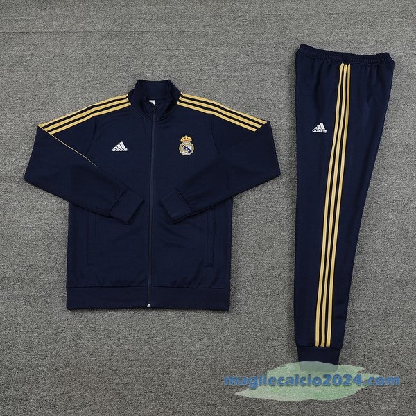 Set Completo Ropa Deportiva Con Cremallera Larga Real Madrid 2023 2024 Azul Navy Giallo Poco Prezzo