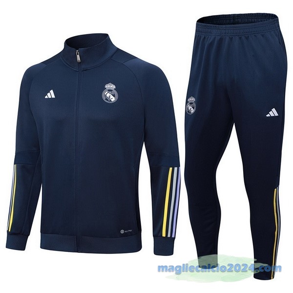 Set Completo Ropa Deportiva Con Cremallera Larga Real Madrid 2023 2024 Azul Navy I Giallo Poco Prezzo