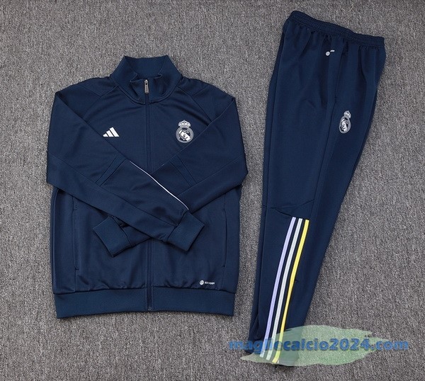Set Completo Ropa Deportiva Con Cremallera Larga Real Madrid 2023 2024 Azul Navy I Giallo Poco Prezzo