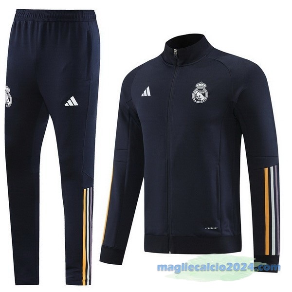 Set Completo Ropa Deportiva Con Cremallera Larga Real Madrid 2023 2024 Azul Navy Poco Prezzo