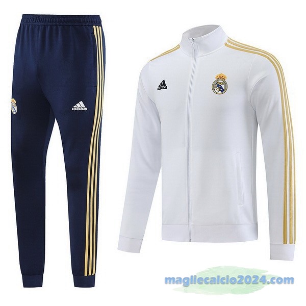 Set Completo Ropa Deportiva Con Cremallera Larga Real Madrid 2023 2024 Bianco Azul Giallo Poco Prezzo