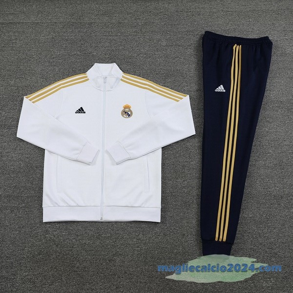 Set Completo Ropa Deportiva Con Cremallera Larga Real Madrid 2023 2024 Bianco Azul Giallo Poco Prezzo
